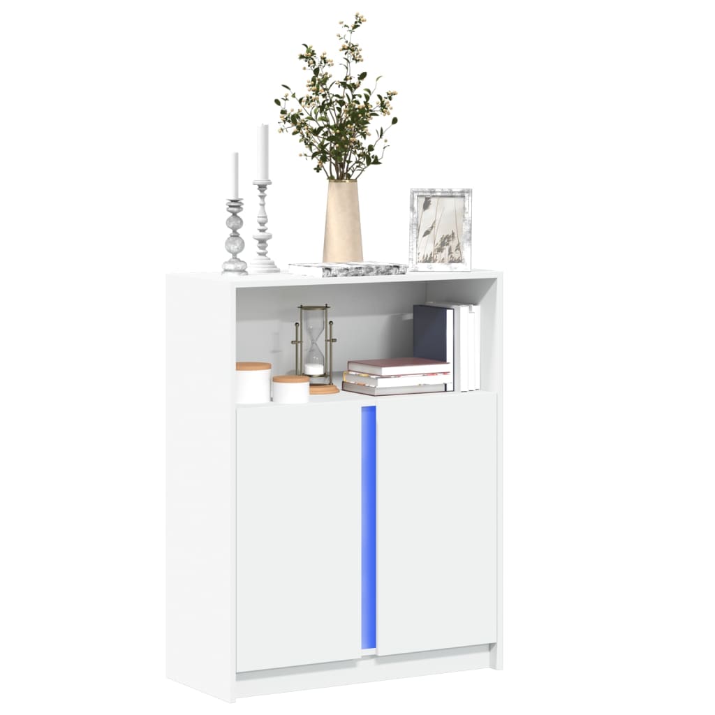 Sānu skapītis ar LED, balts, 77x34x100cm, apstrādāta koksne