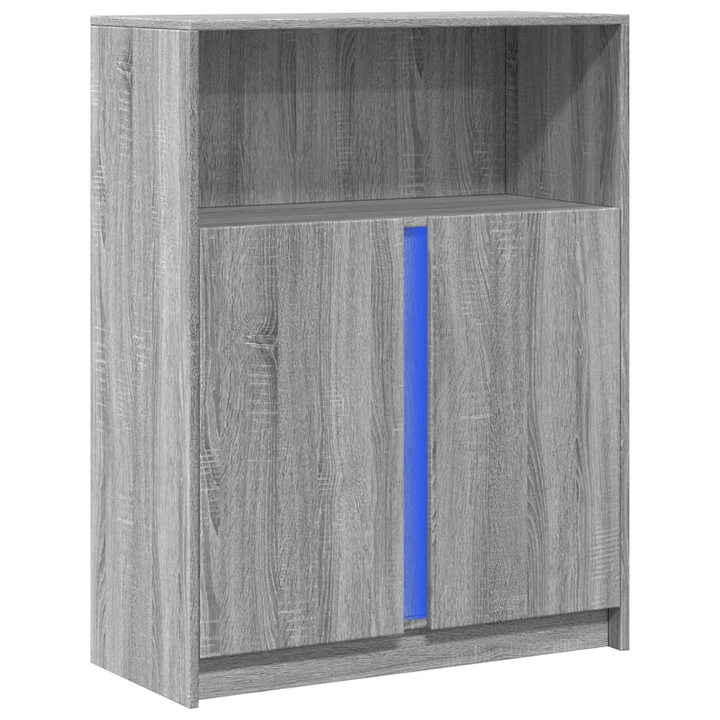 Sānu skapis ar LED, pelēks ozols, 77x34x100cm, koks