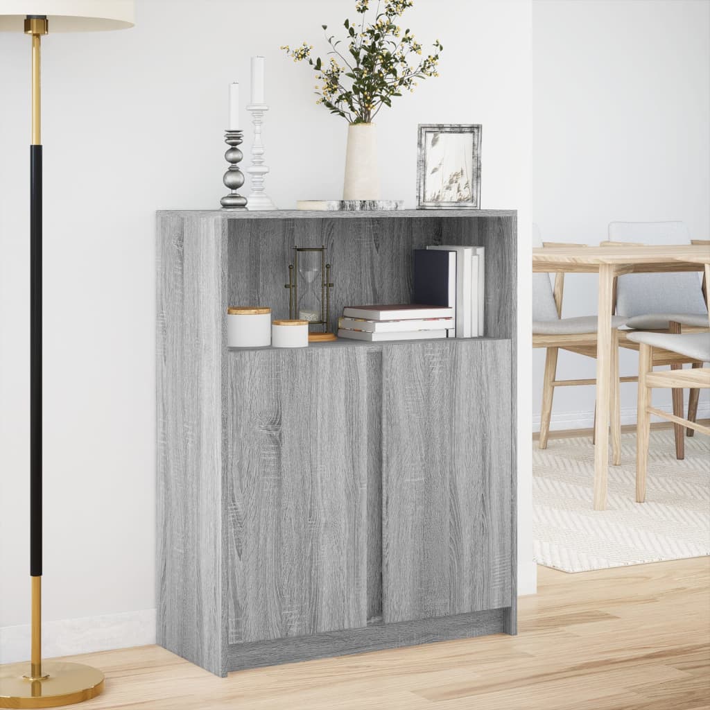 Sānu skapis ar LED, pelēks ozols, 77x34x100cm, koks