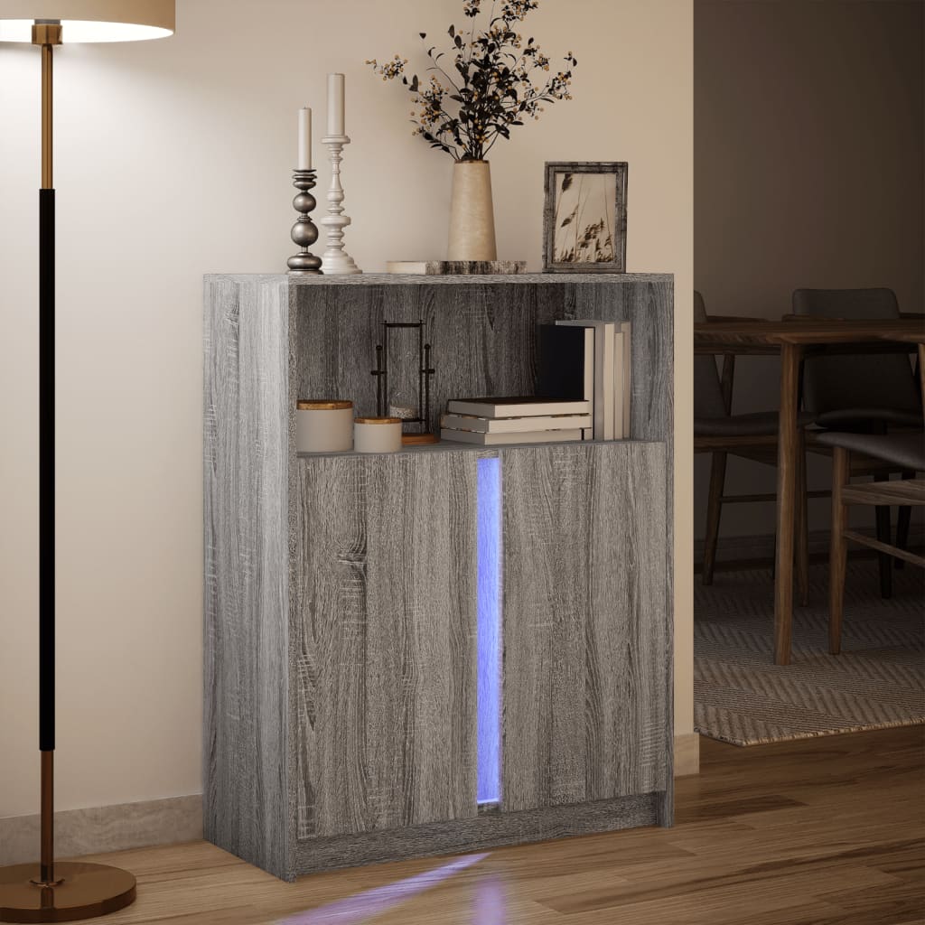 Sānu skapis ar LED, pelēks ozols, 77x34x100cm, koks