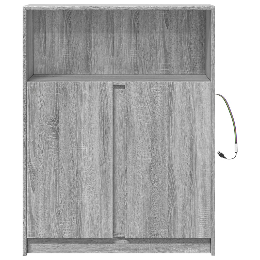 Šoninė spintelė su LED, pilka ąžuolo, 77x34x100cm, mediena
