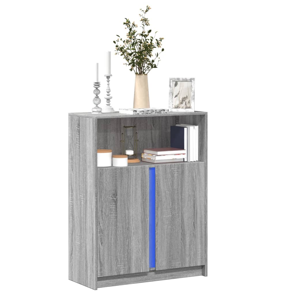 Sānu skapis ar LED, pelēks ozols, 77x34x100cm, koks