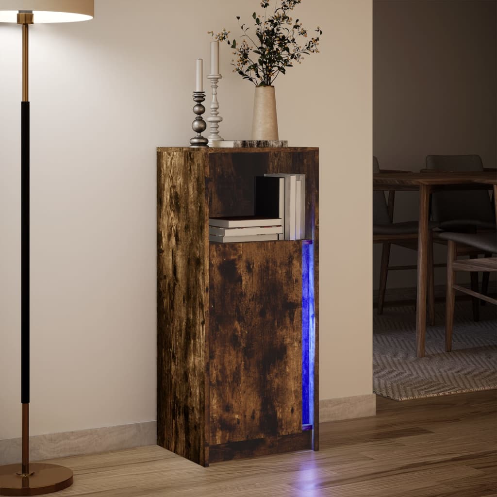 Sānu skapītis ar LED, dūmu ozols, 42,5x34x100cm, koks