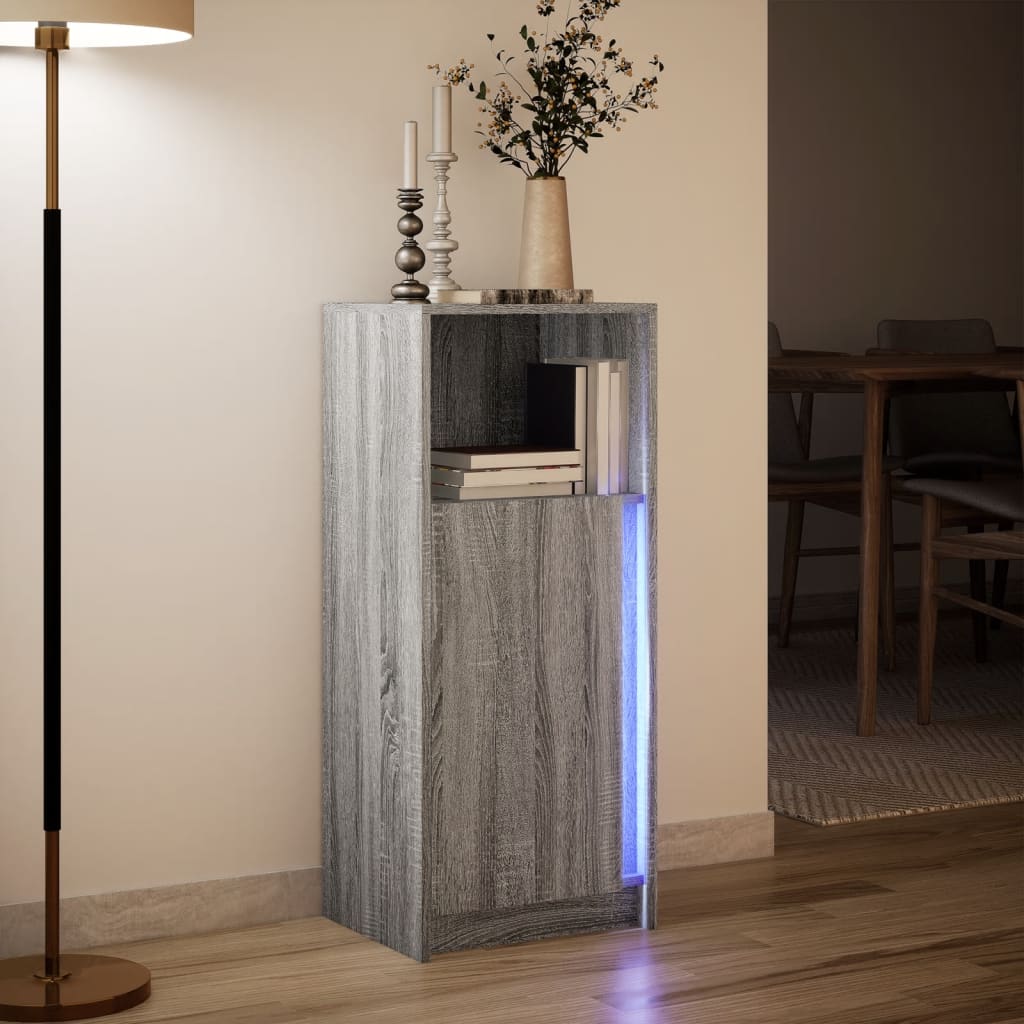Šoninė spintelė su LED, pilka ąžuolo, 42,5x34x100cm, mediena