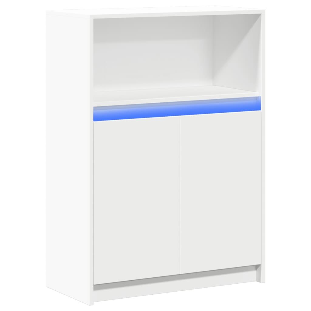 Šoninė spintelė su LED, balta, 72x34x100cm, apdirbta mediena