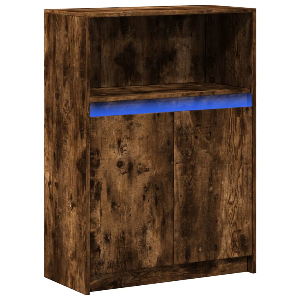 Sānu skapītis ar LED apgaismojumu, dūmu ozols, 72x34x100cm, koks