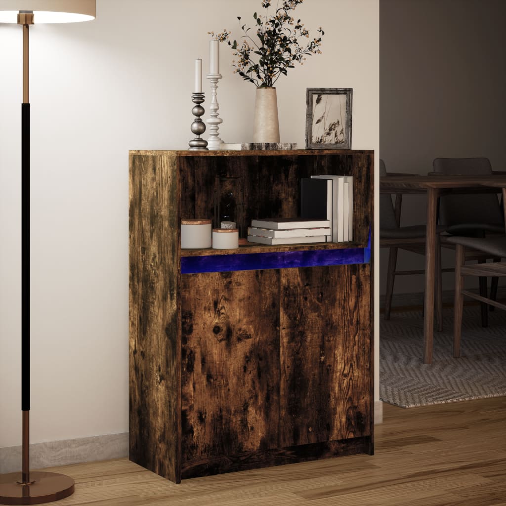 Sānu skapītis ar LED apgaismojumu, dūmu ozols, 72x34x100cm, koks