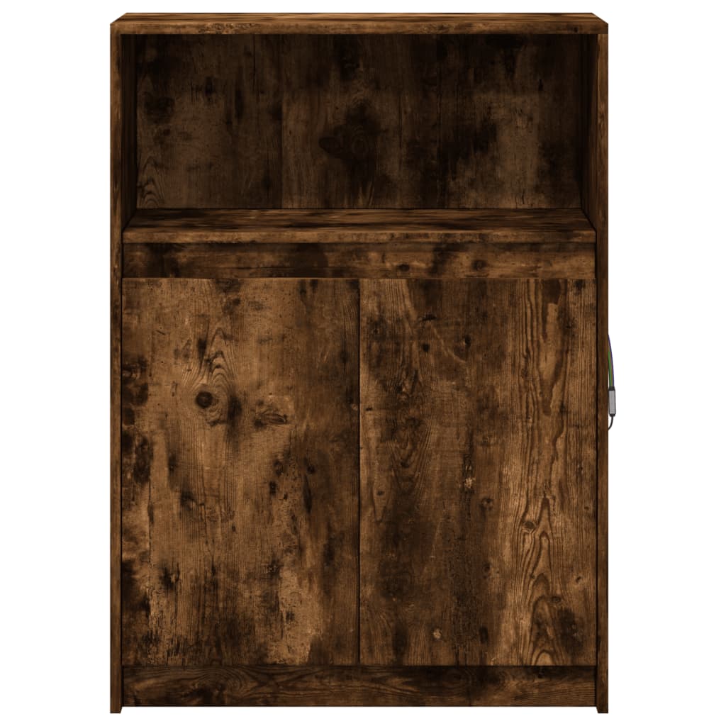 Sānu skapītis ar LED apgaismojumu, dūmu ozols, 72x34x100cm, koks