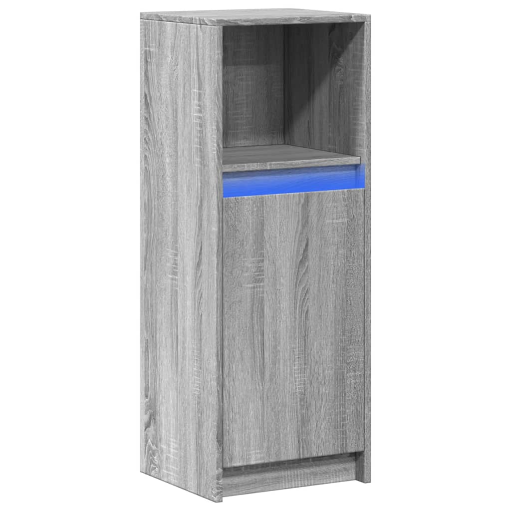 Side cabinet with LED, grey oak, 38x34x100cm, wood