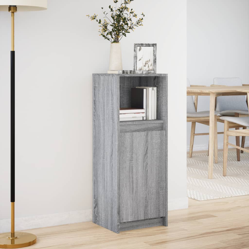 Side cabinet with LED, grey oak, 38x34x100cm, wood