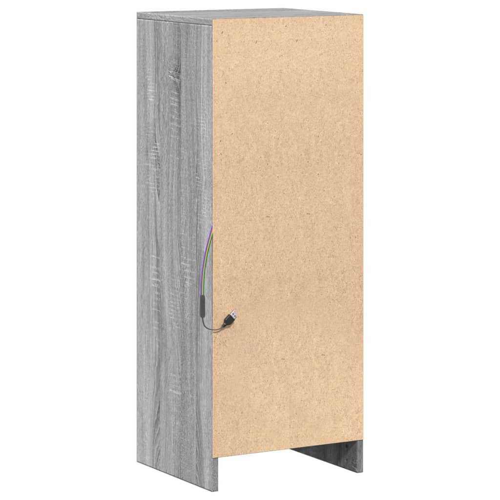 Side cabinet with LED, grey oak, 38x34x100cm, wood