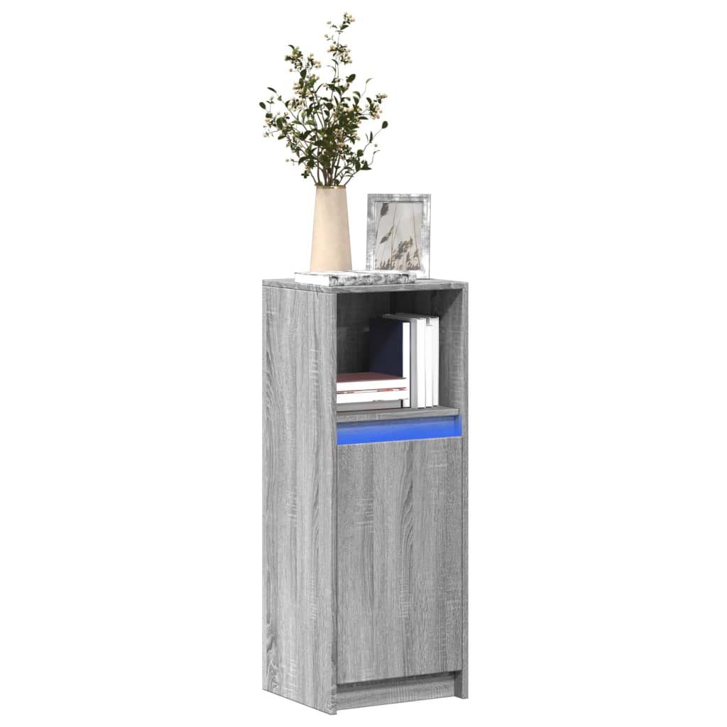 Side cabinet with LED, grey oak, 38x34x100cm, wood