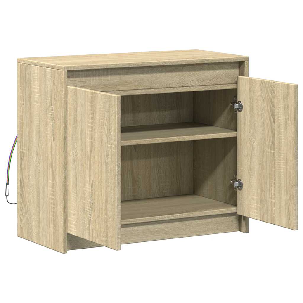 Šoninė spintelė su LED, ąžuolo, 72x34x61cm, apdirbta mediena