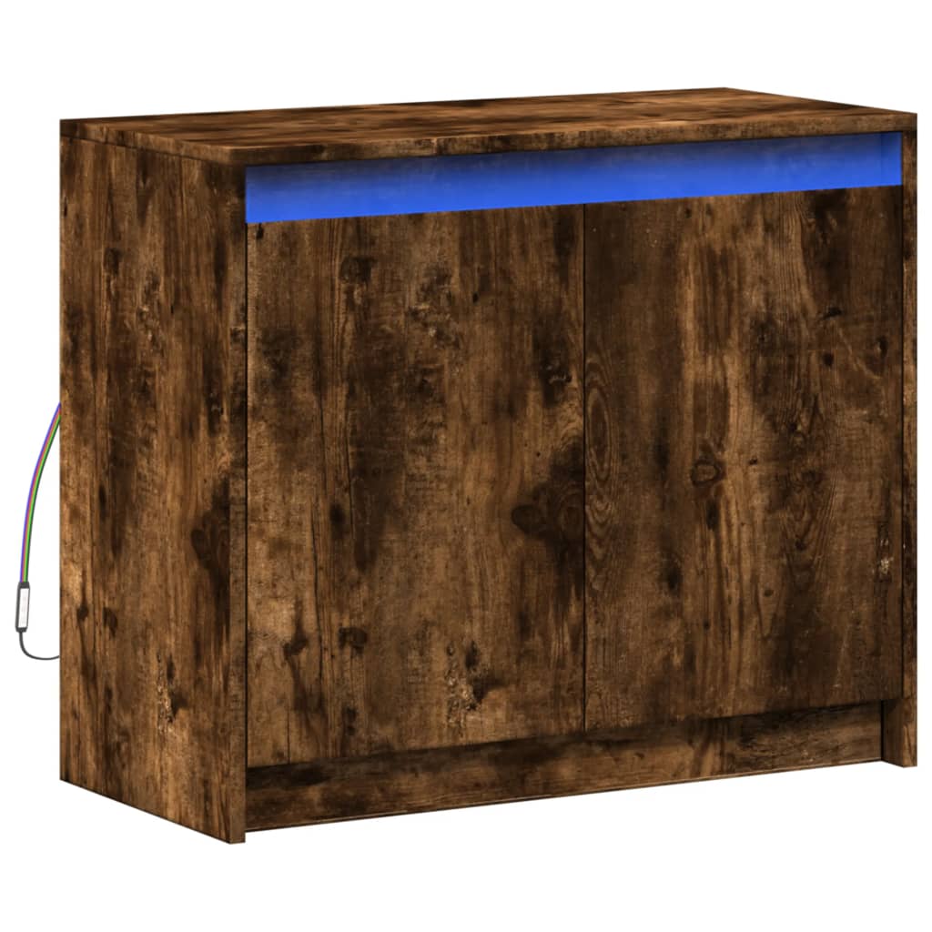 Sānu skapītis ar LED apgaismojumu, dūmu ozols, 72x34x61 cm, koks