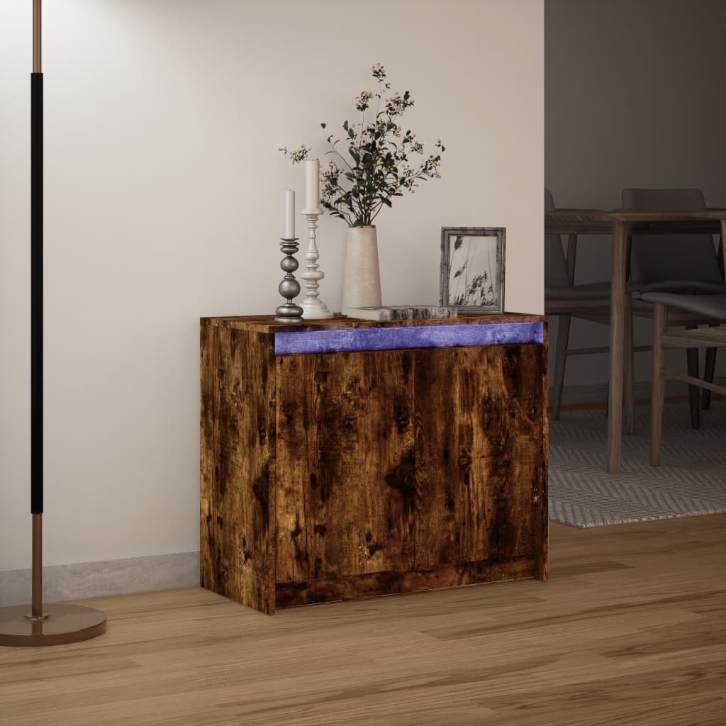 Sānu skapītis ar LED apgaismojumu, dūmu ozols, 72x34x61 cm, koks