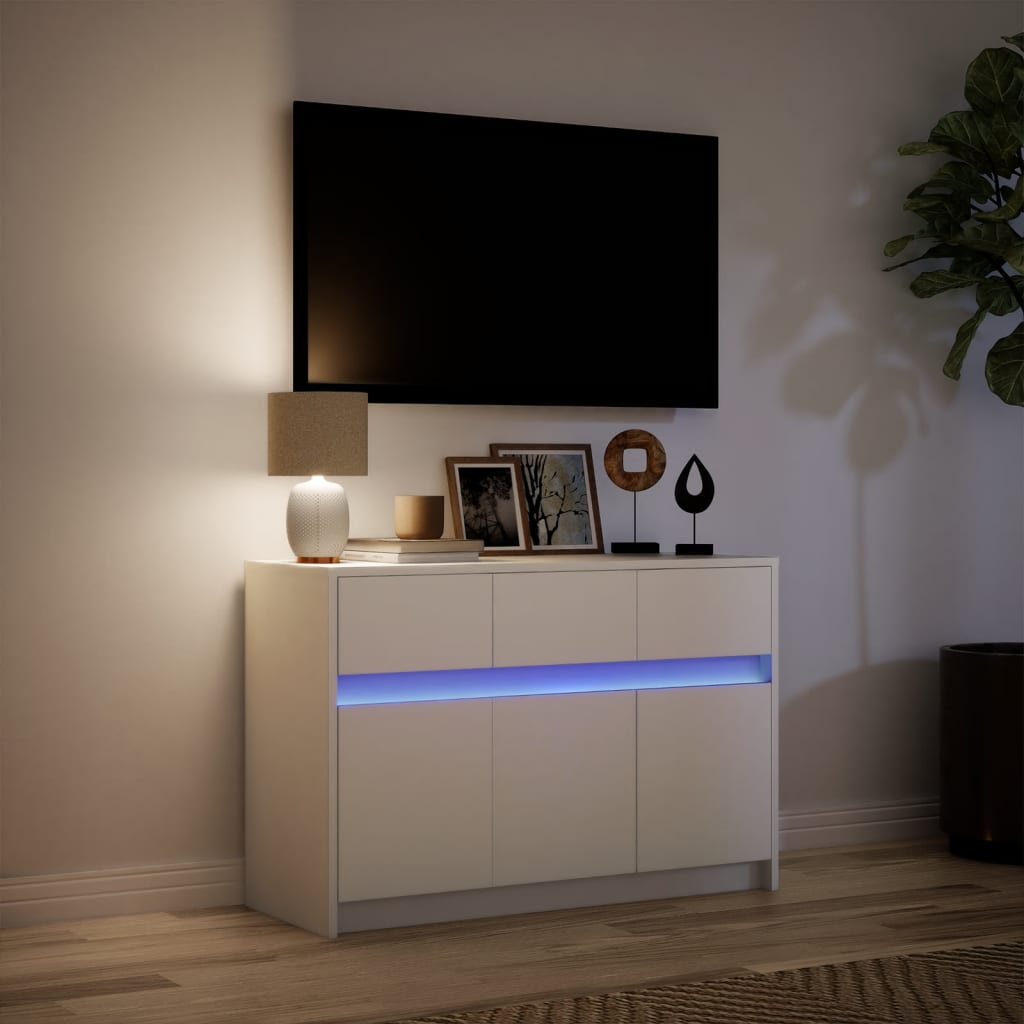 Televizoriaus spintelė su LED, balta, 91x34x61cm, mediena