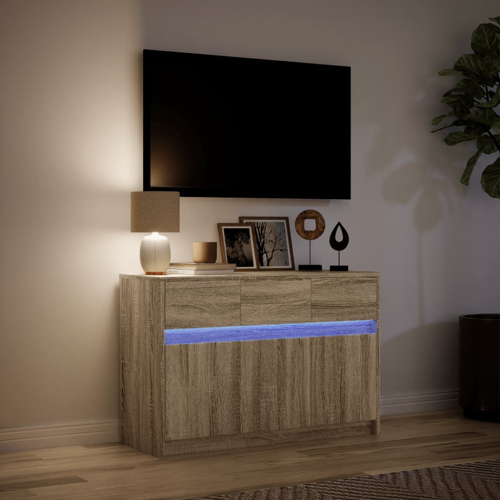 TV cabinet with LED, oak, 91x34x61cm, wood