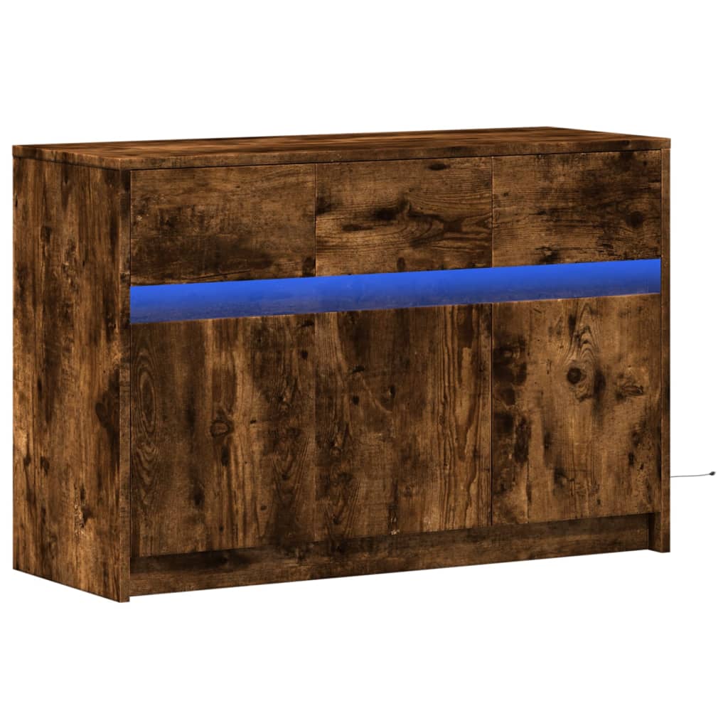 TV Cabinet with LED, Smoked, 91x34x61cm, Wood