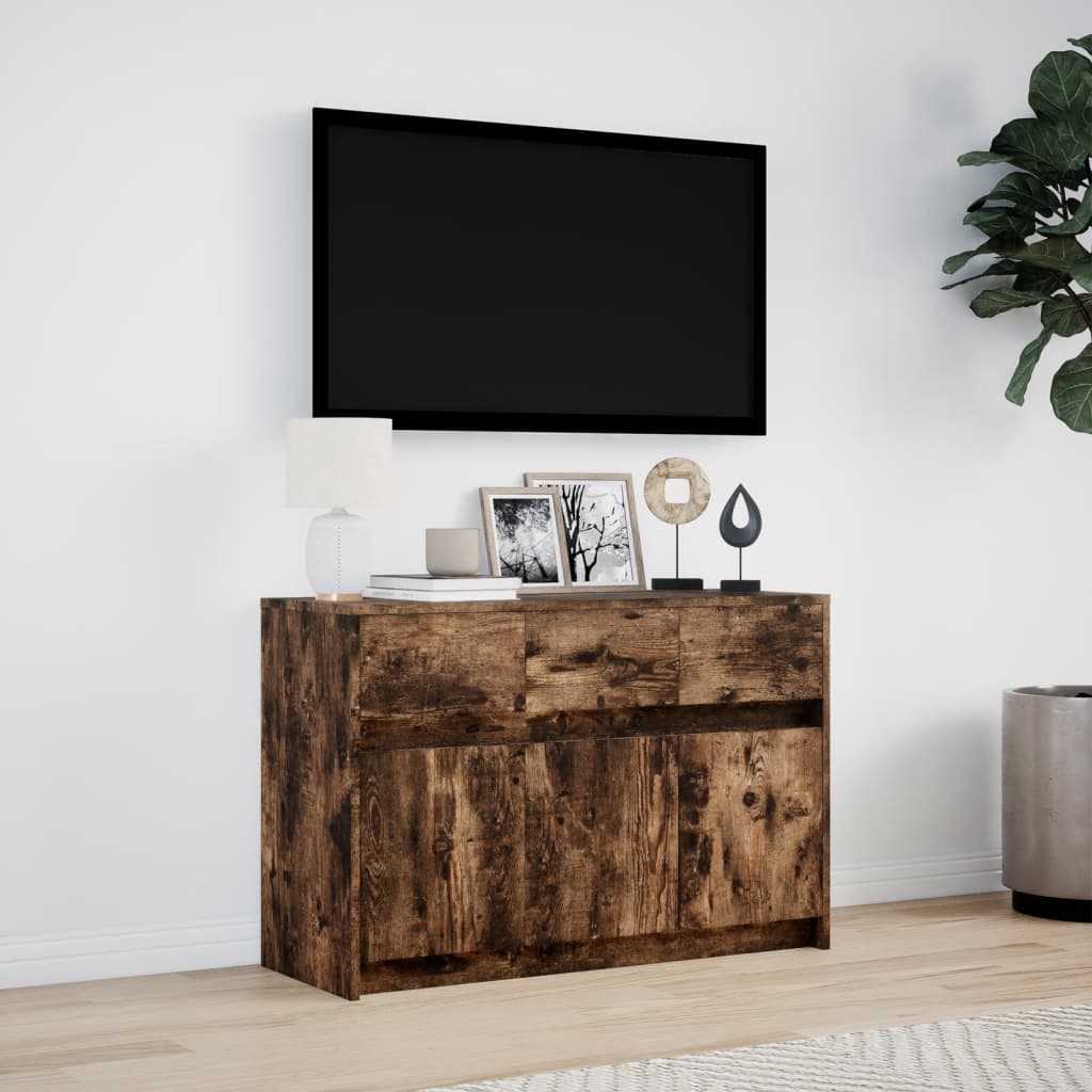 TV Cabinet with LED, Smoked, 91x34x61cm, Wood