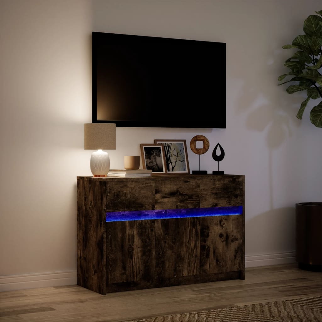 TV Cabinet with LED, Smoked, 91x34x61cm, Wood