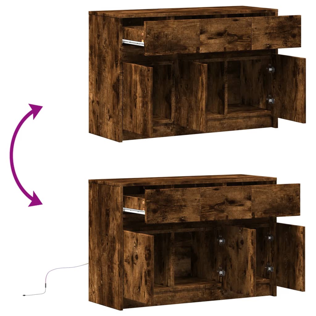 TV Cabinet with LED, Smoked, 91x34x61cm, Wood
