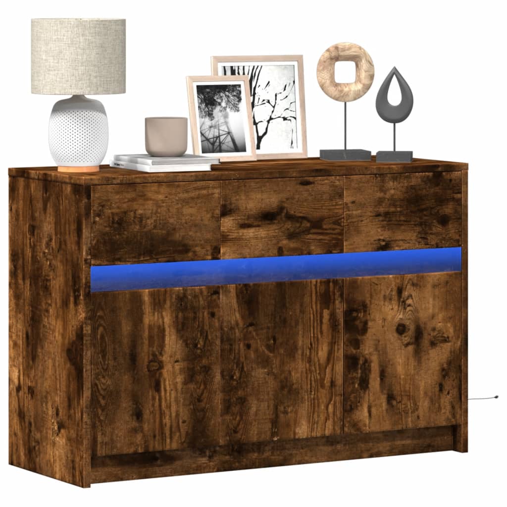 TV Cabinet with LED, Smoked, 91x34x61cm, Wood