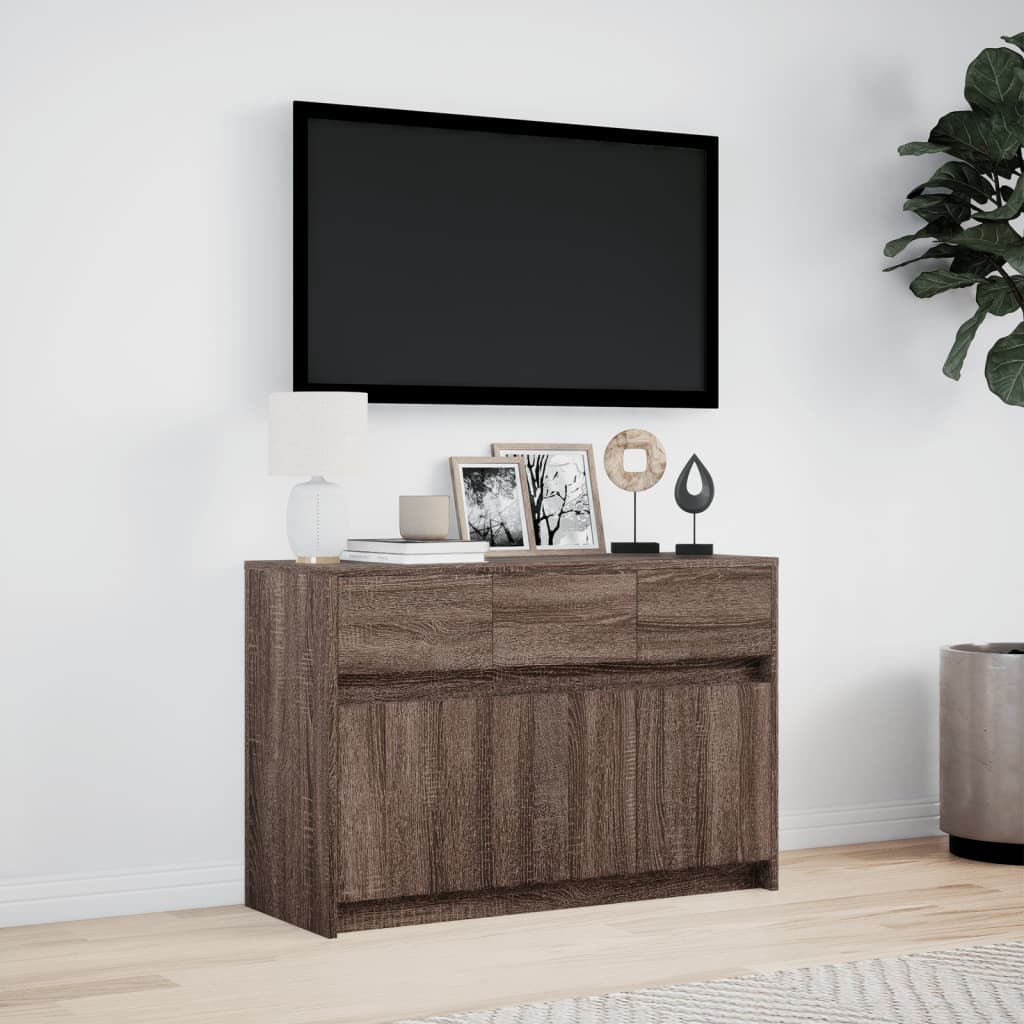 TV skapītis ar LED, brūns, 91x34x61 cm, koks