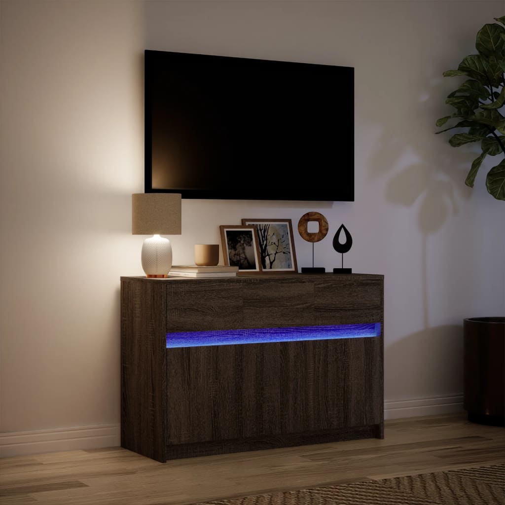 TV skapītis ar LED, brūns, 91x34x61 cm, koks