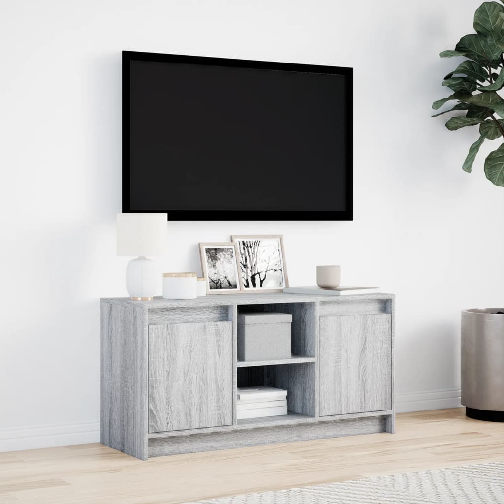 TV skapītis ar LED, pelēks, 100x34x50cm, koks