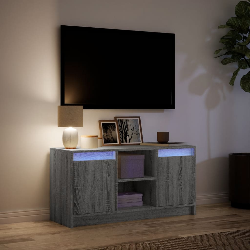 TV skapītis ar LED, pelēks, 100x34x50cm, koks
