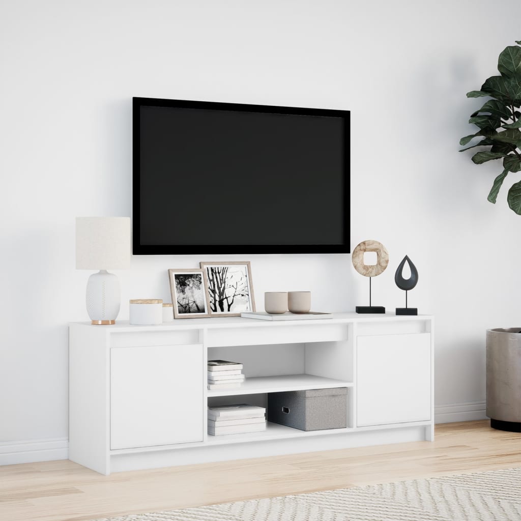 Televizora skapītis ar LED, balts, 139,5x34x50cm, koks