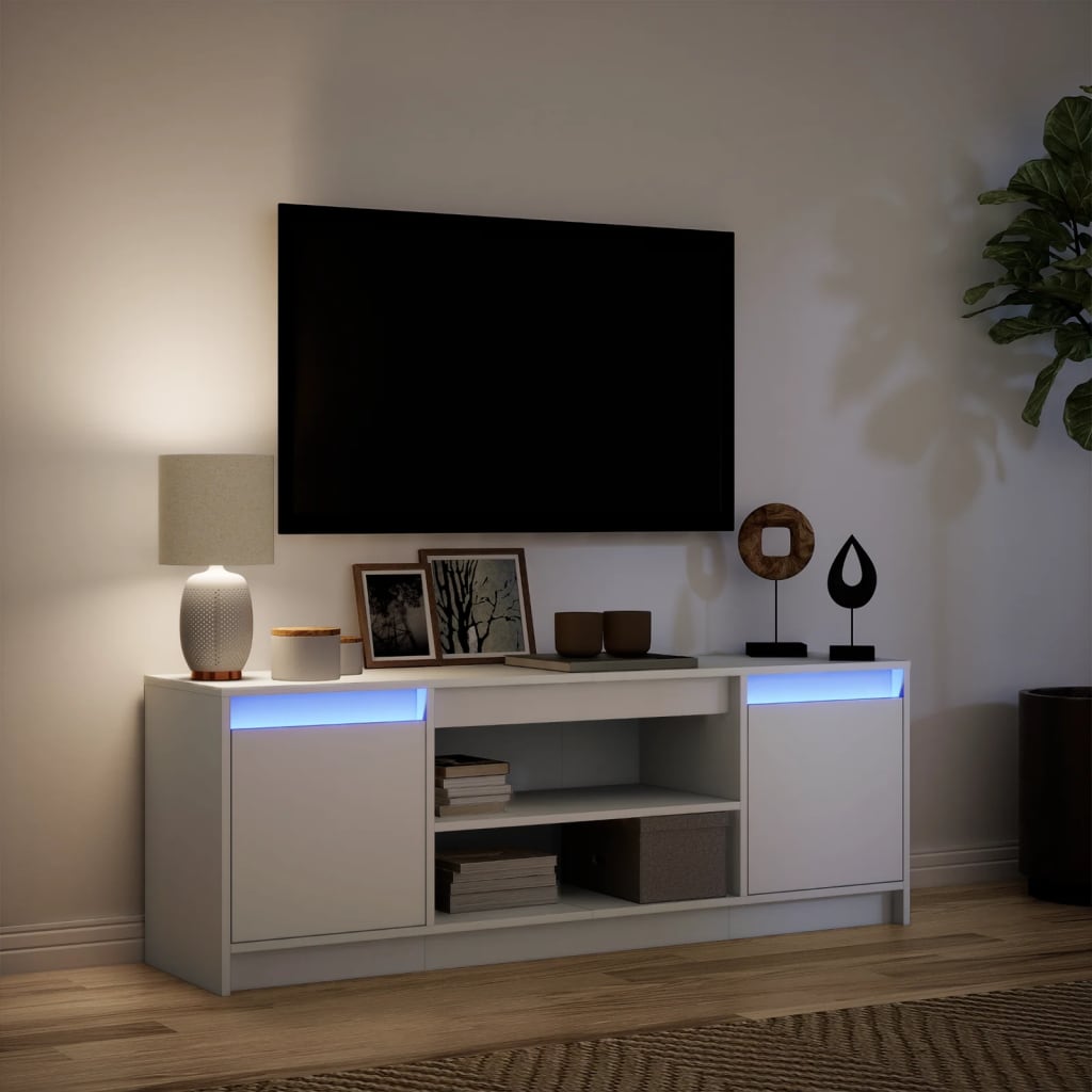 Televizora skapītis ar LED, balts, 139,5x34x50cm, koks