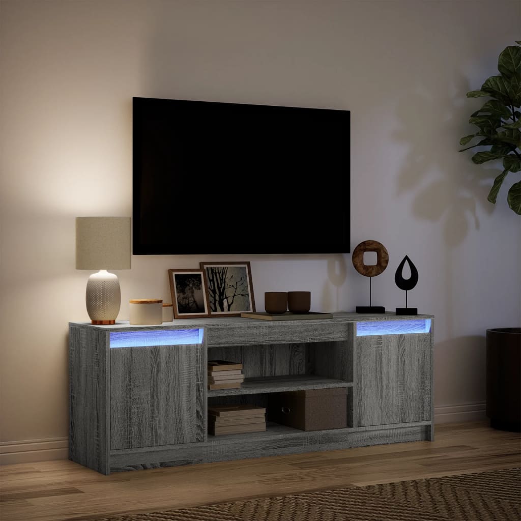 Televizoriaus spintelė su LED, pilka, 139,5x34x50cm, mediena