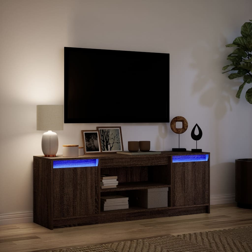 TV cabinet with LED, brown, 139.5x34x50cm, wood