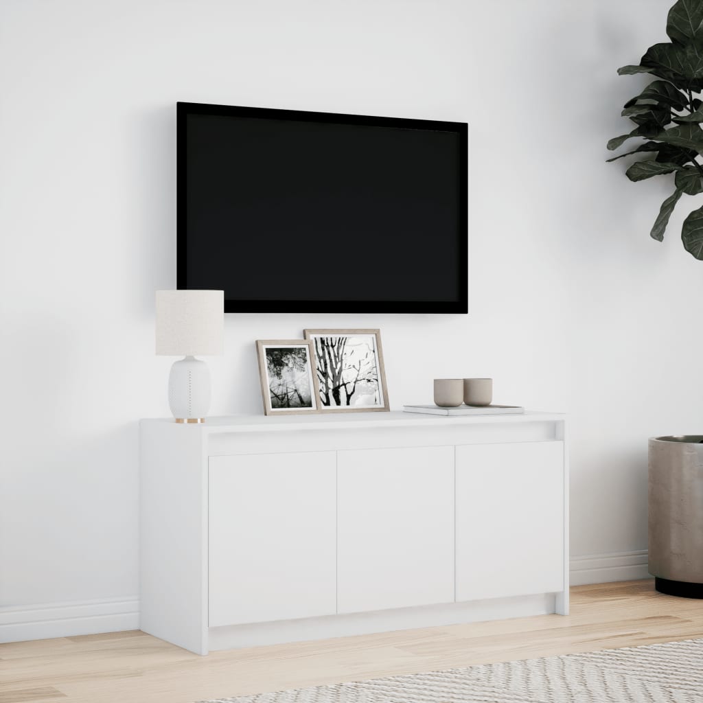 TV skapītis ar LED, balts, 100x34x50cm, koks