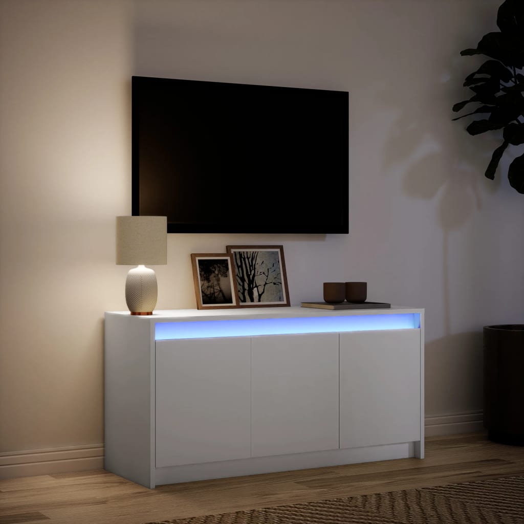 TV skapītis ar LED, balts, 100x34x50cm, koks