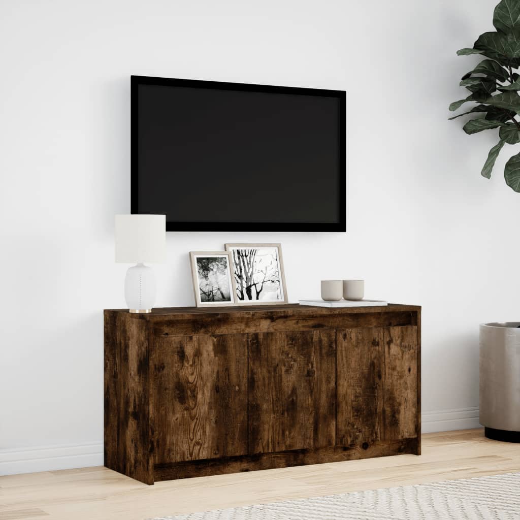 TV skapītis ar LED, dūmu krāsas, 100x34x50cm, koks