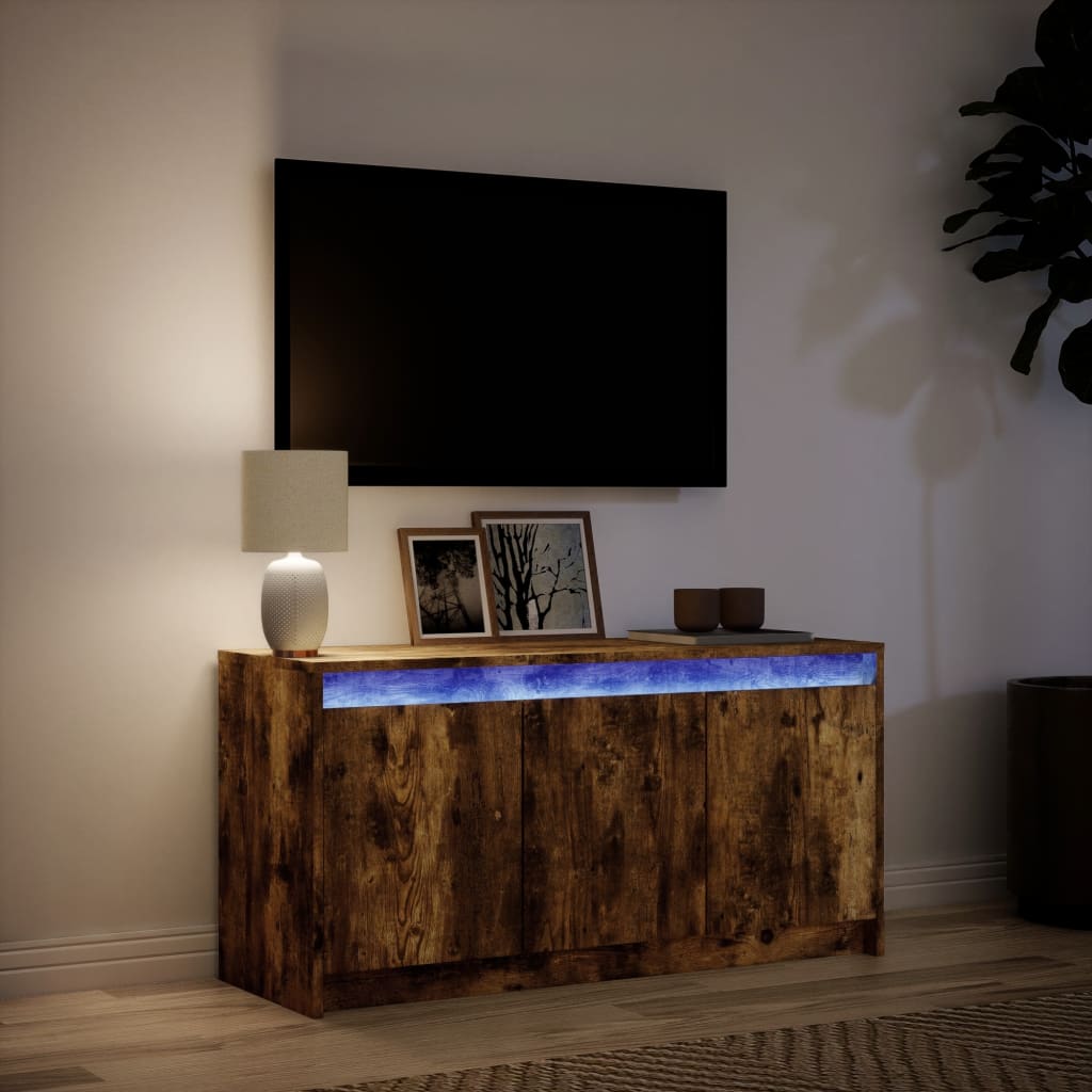 TV skapītis ar LED, dūmu krāsas, 100x34x50cm, koks