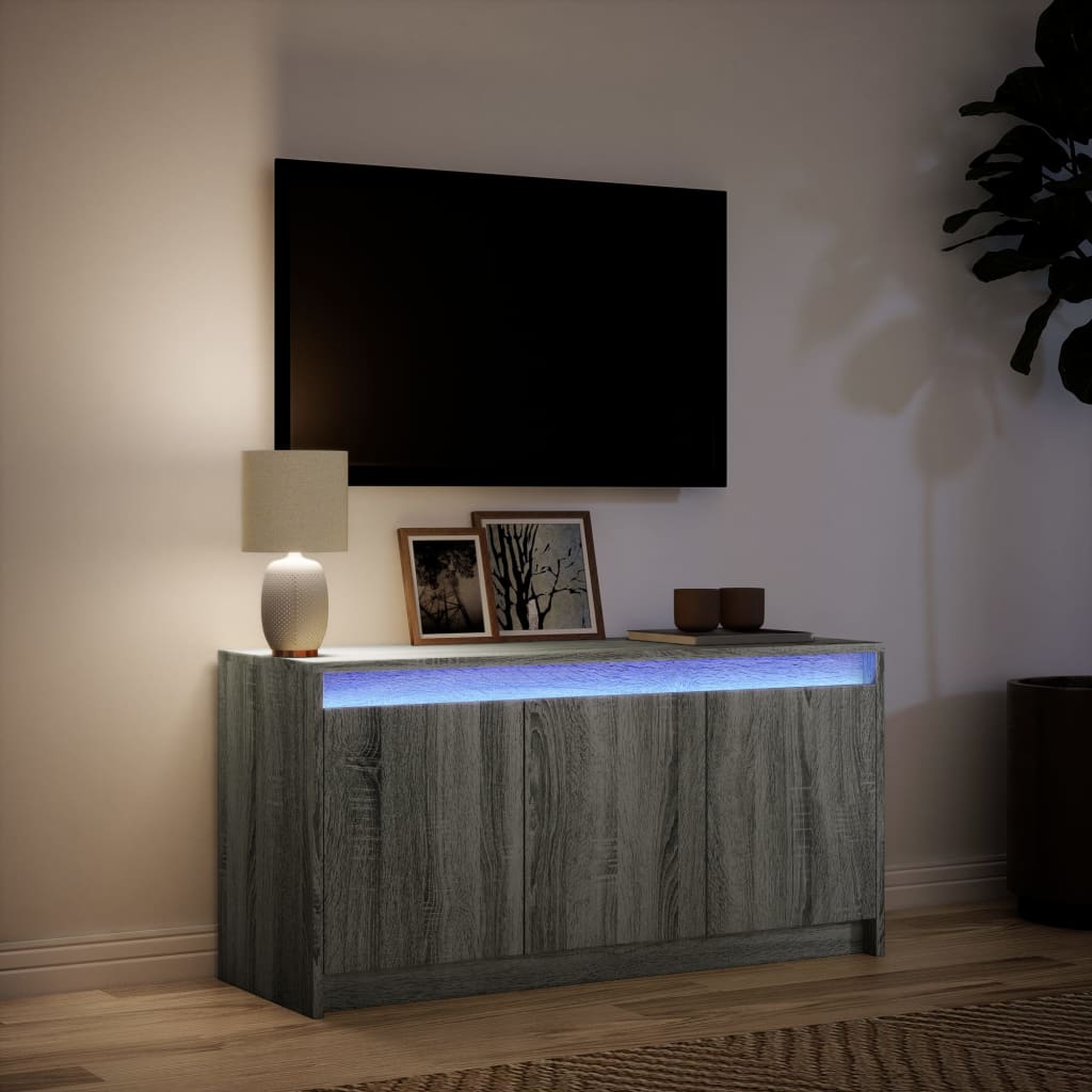 TV skapītis ar LED, pelēks, 100x34x50cm, koks