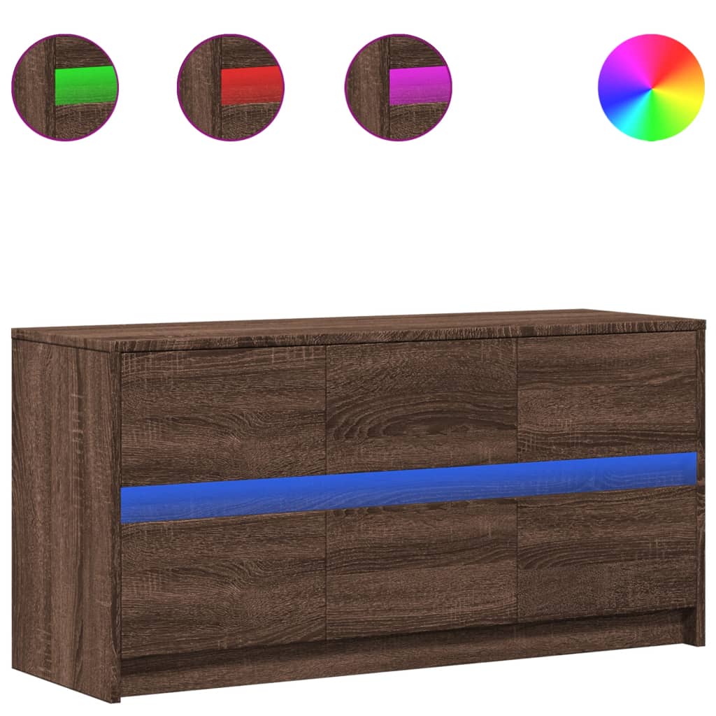 Televizoriaus spintelė su LED, ruda, 100x34x50cm, mediena
