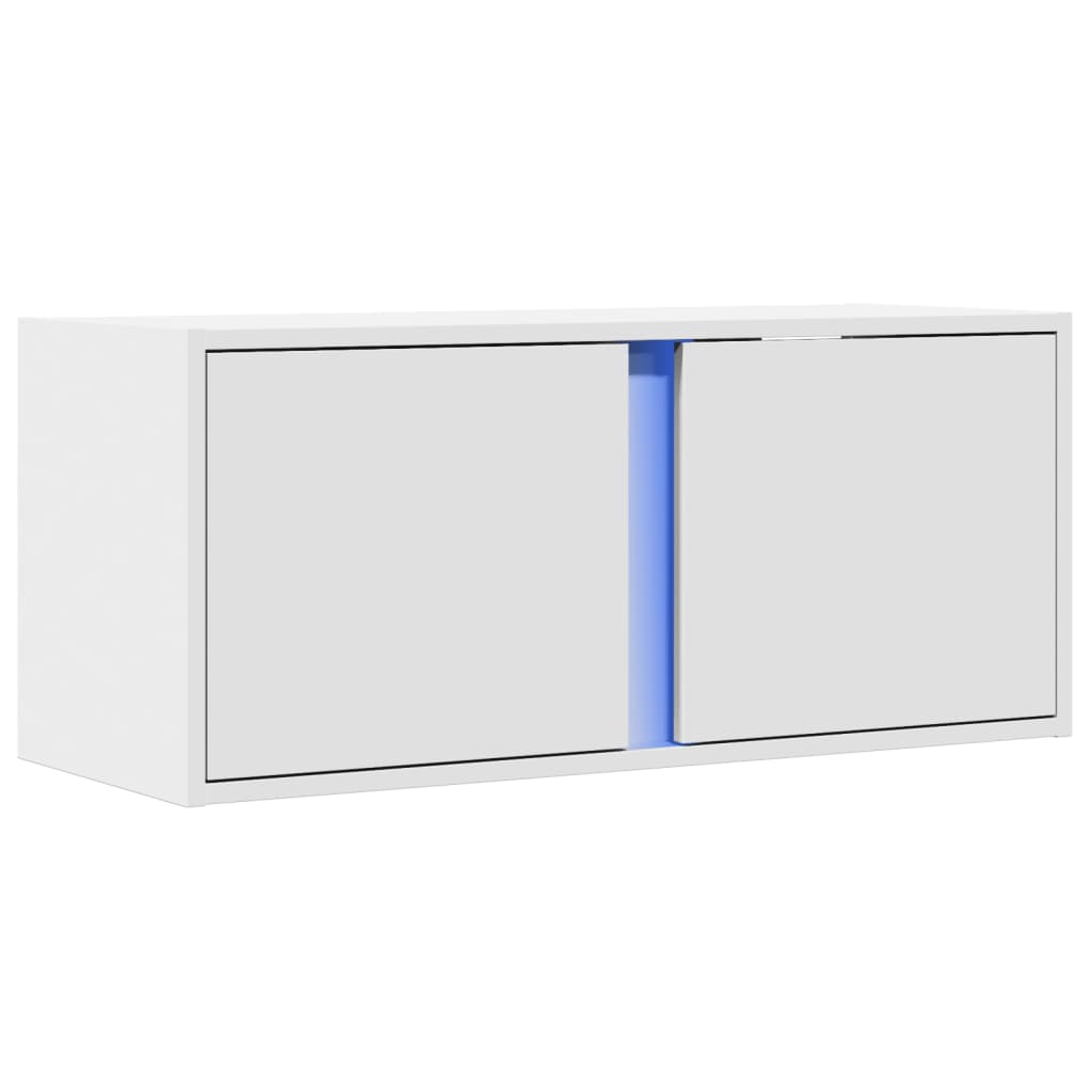 Wall-mounted TV cabinet with LED lights, white, 80x31x35cm