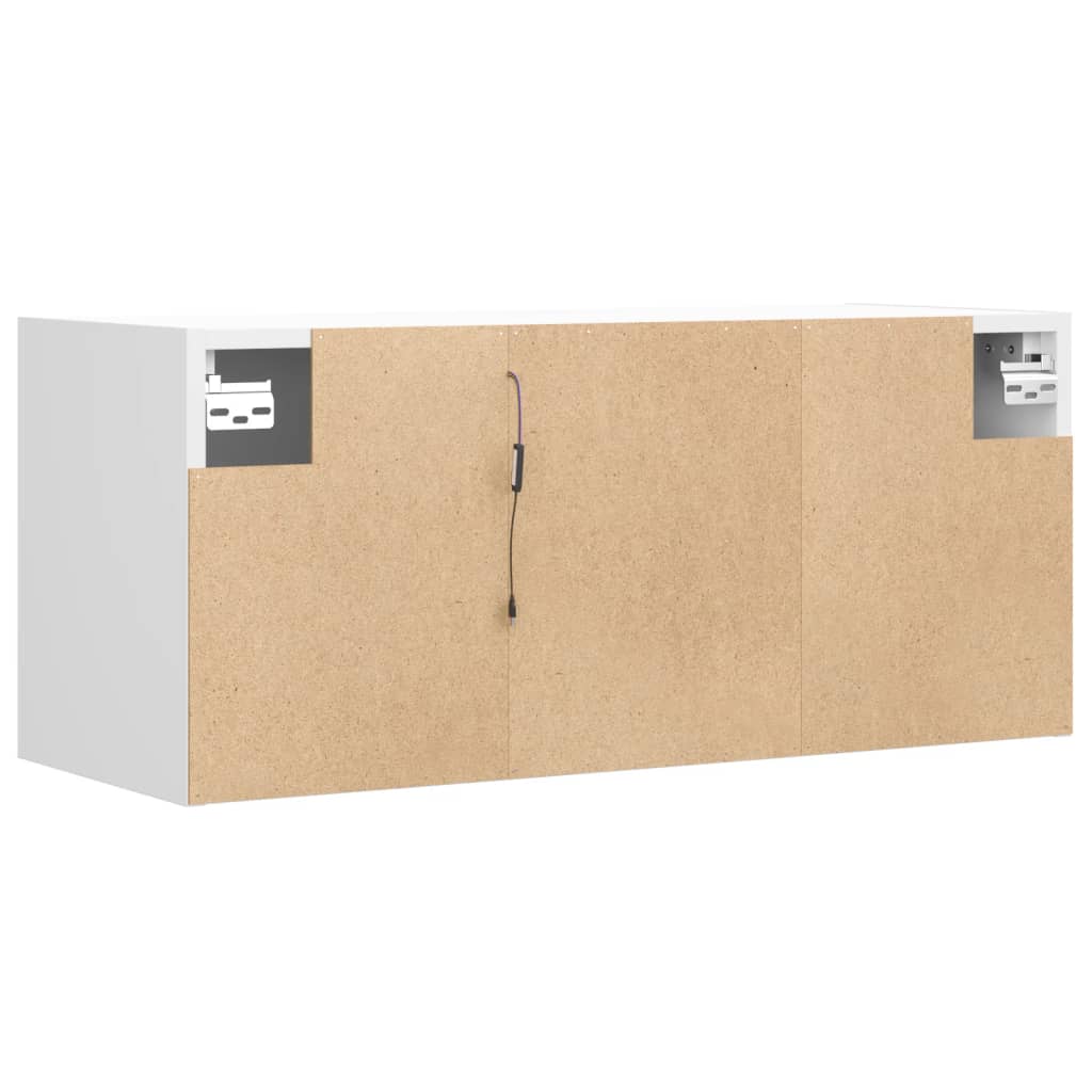 Wall-mounted TV cabinet with LED lights, white, 80x31x35cm