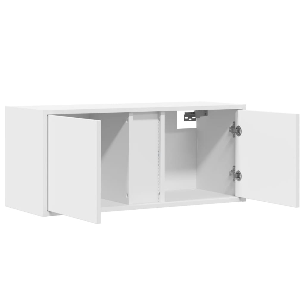 Sieninė TV spintelė su LED lemputėmis, balta, 80x31x35cm