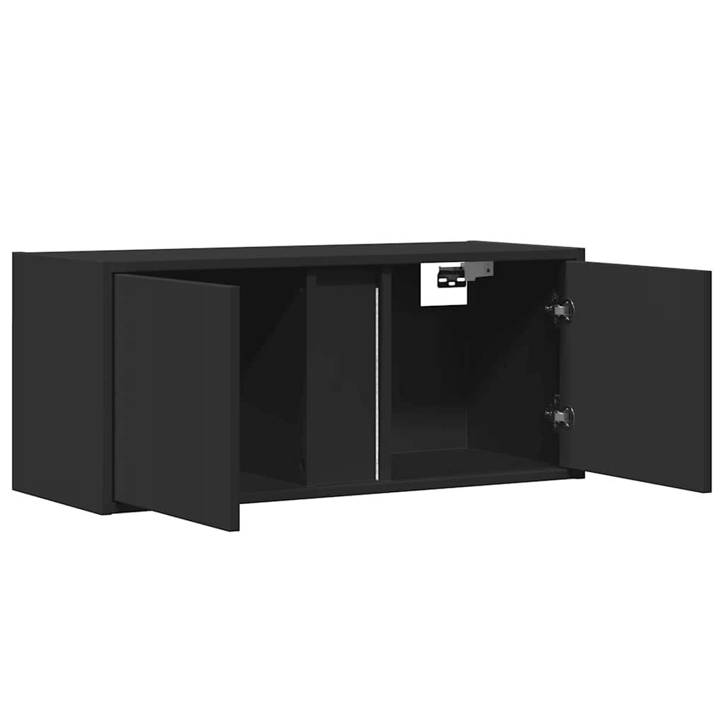 Sieninė TV spintelė su LED lemputėmis, juoda, 80x31x35cm