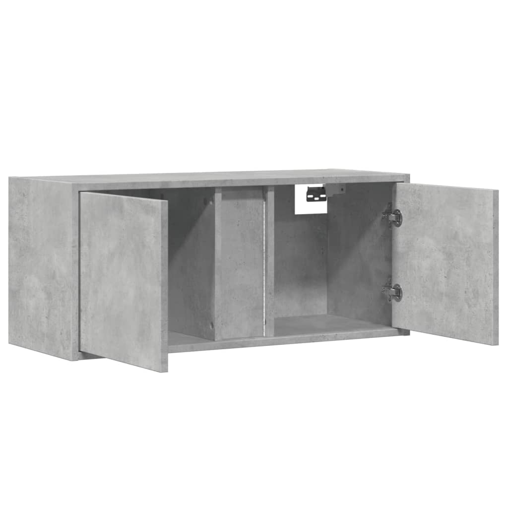 Sieninė TV spintelė su LED lemputėmis, betono, 80x31x35cm