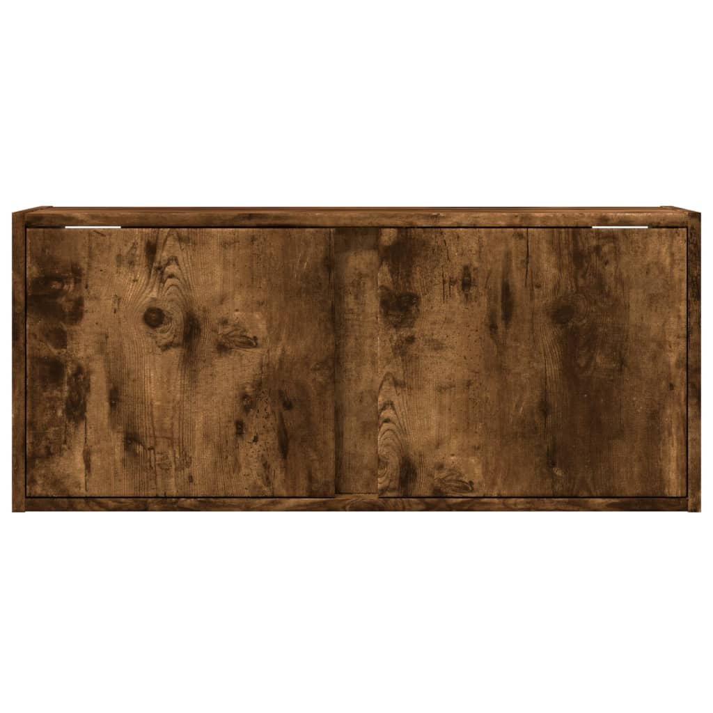 Wall-mounted TV Cabinet with LED Lights, Smoked Glass, 80x31x35cm