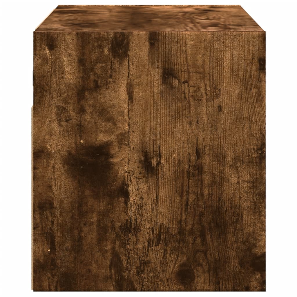 Wall-mounted TV Cabinet with LED Lights, Smoked Glass, 80x31x35cm
