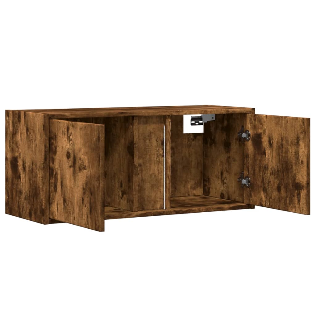 Wall-mounted TV Cabinet with LED Lights, Smoked Glass, 80x31x35cm