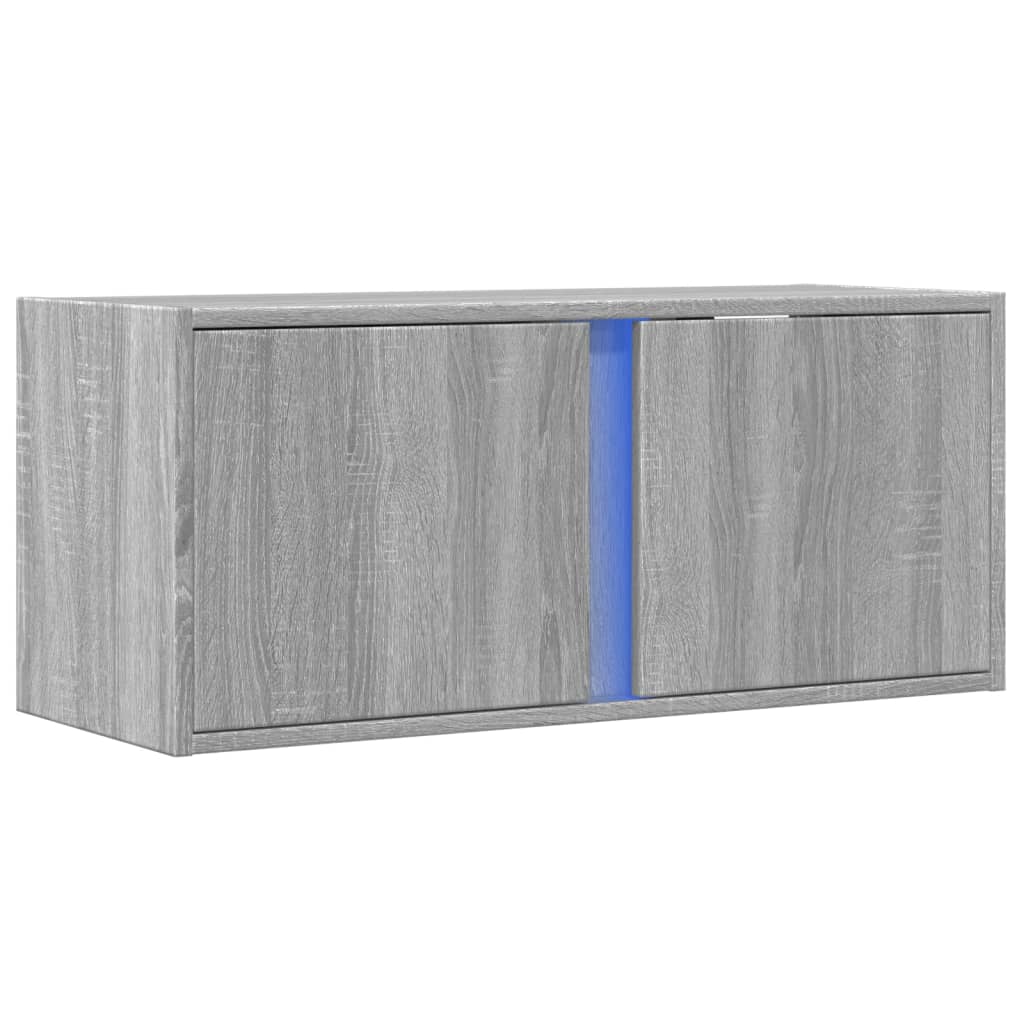 Sieninė TV spintelė su LED lemputėmis, pilka, 80x31x35cm