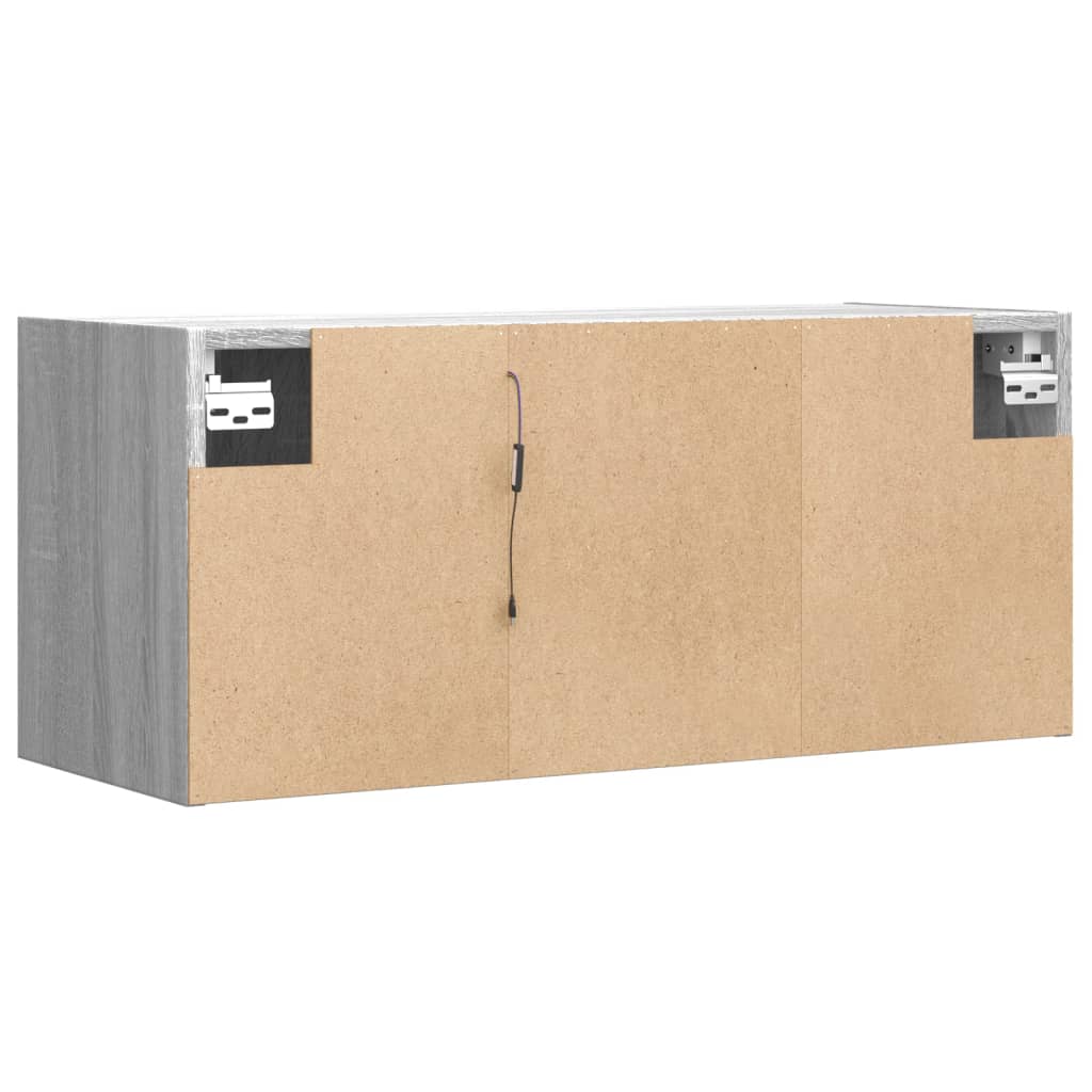 Sieninė TV spintelė su LED lemputėmis, pilka, 80x31x35cm